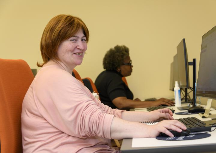 woman on computer